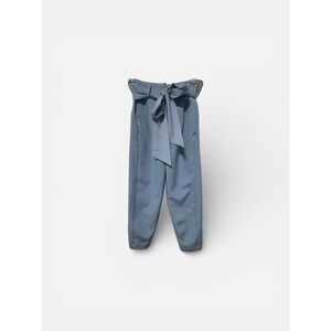 Express Womens Paperbag Waist Ankle Pants Dusty Blue Tapered High Rise Belted